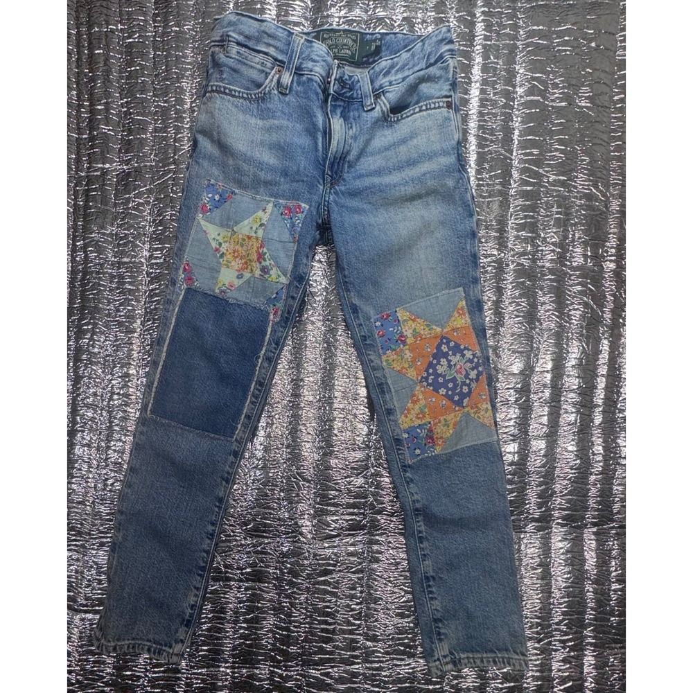 Polo Country Ralph Lauren Astor Slim Boyfriend Patchwork Star Jeans Blue Size 7